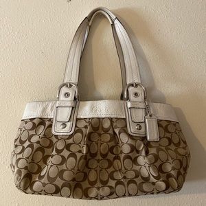 Vintage Coach Pleated Soho Tote bag White Canvas